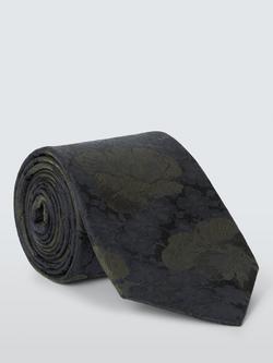John Lewis Large Textured Floral Silk Tie, Navy/Green, Navy/Green