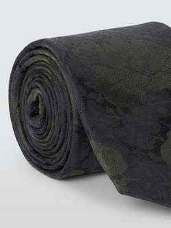 John Lewis Large Textured Floral Silk Tie, Navy/Green - view 2, Navy/Green