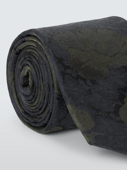 John Lewis Large Textured Floral Silk Tie, Navy/Green - view 2, Navy/Green