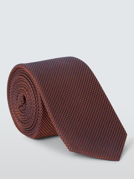 John Lewis Plain Textured Slim Silk Tie, Dk Orange