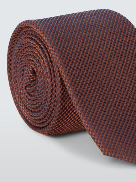 John Lewis Plain Textured Slim Silk Tie - view 2, Dk Orange