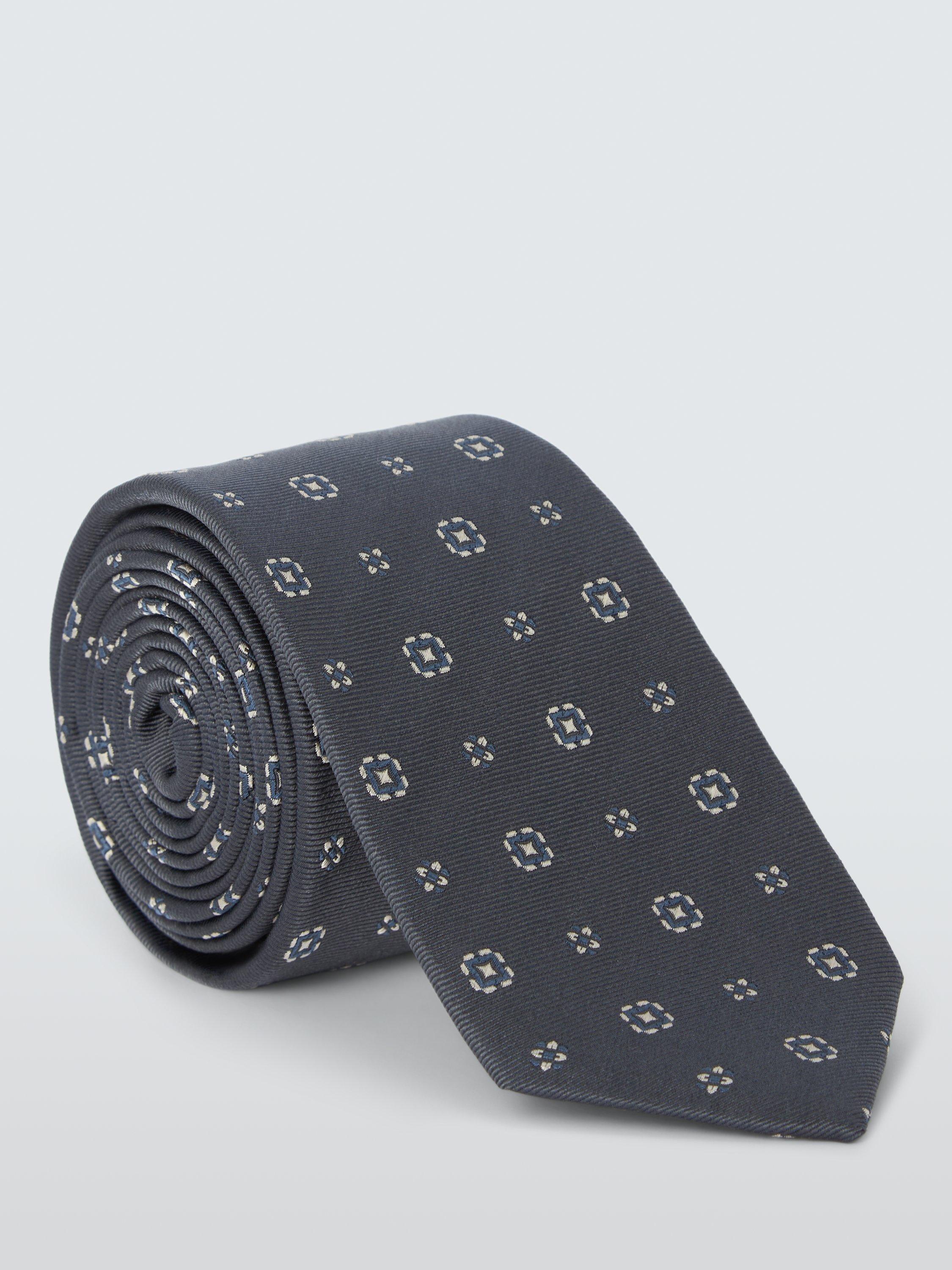 Product image 1 of 2, which shows John Lewis Small Square Foulard Silk Tie, Grey