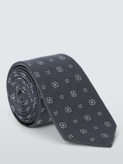 John Lewis Small Square Foulard Silk Tie, Grey, Grey