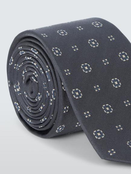 John Lewis Small Square Foulard Silk Tie, Grey - view 2, Grey