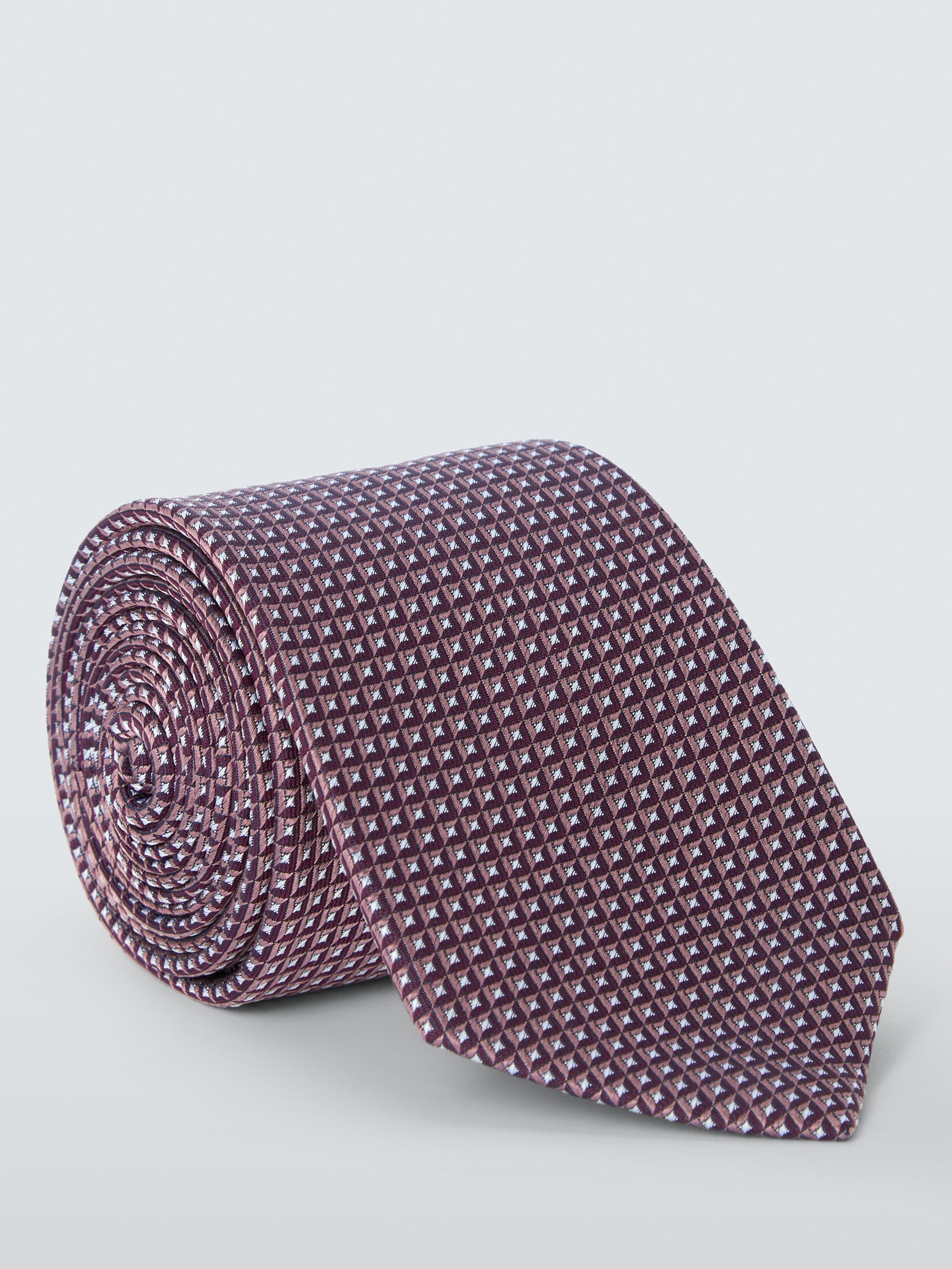 Product image 1 of 2, which shows John Lewis Small Square Geometric Silk Tie, Burgundy