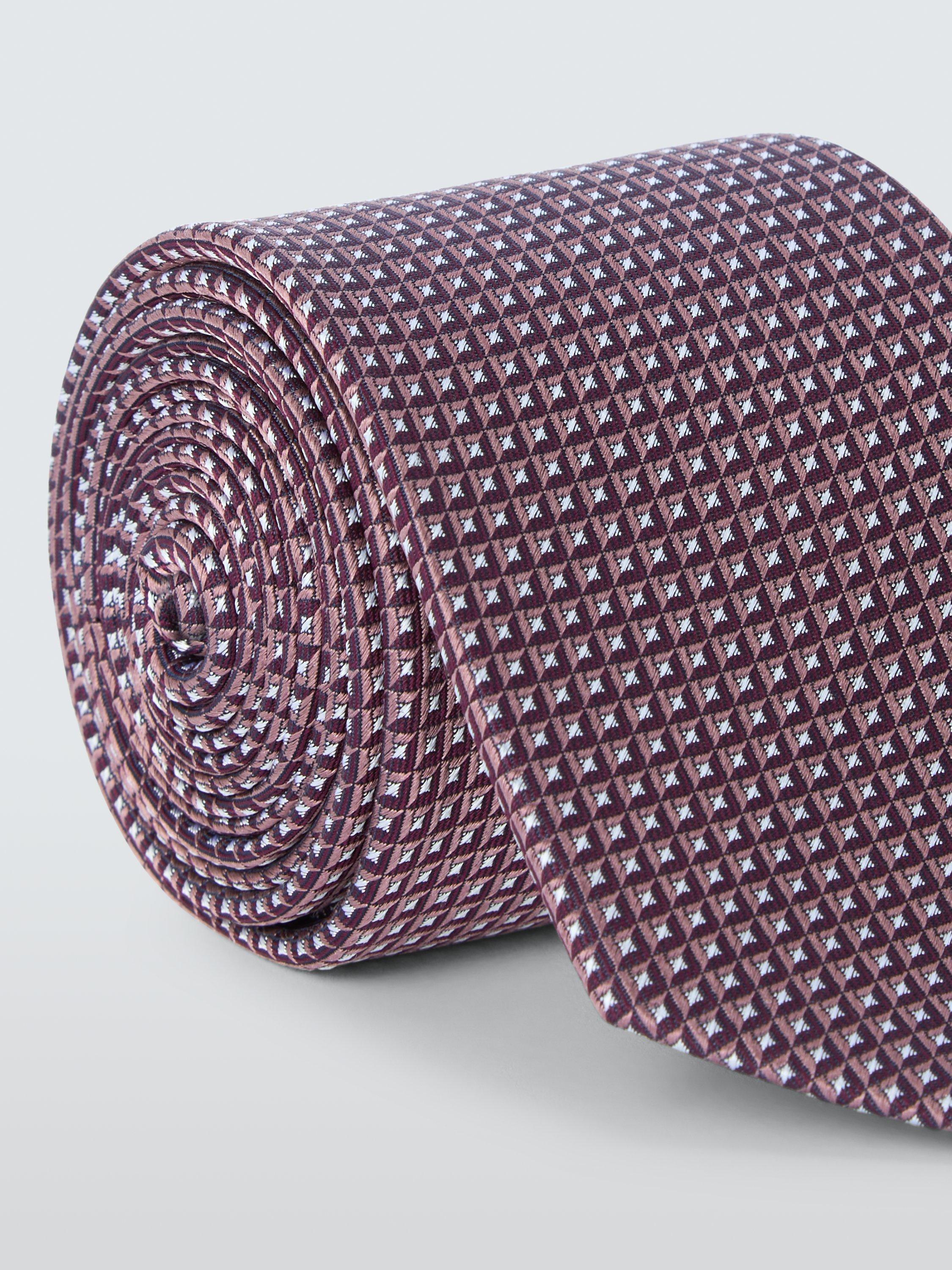 Product image 2 of 2, which shows John Lewis Small Square Geometric Silk Tie, Burgundy