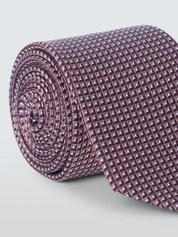 John Lewis Small Square Geometric Silk Tie, Burgundy - view 2, Burgundy