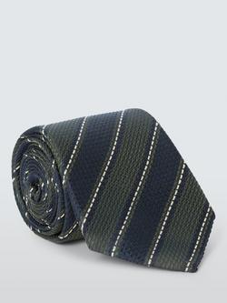 John Lewis Textured Stripe Silk Tie, Navy/Green, Navy/Green