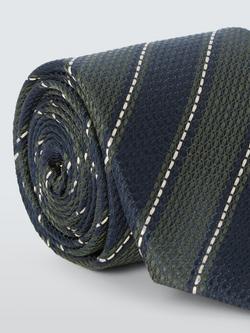 John Lewis Textured Stripe Silk Tie, Navy/Green - view 2, Navy/Green