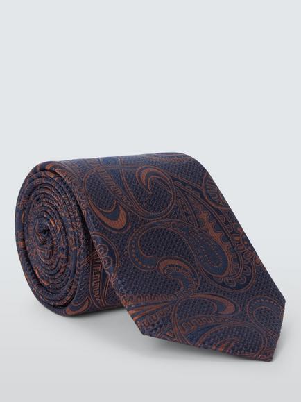 John Lewis Textured Paisley Silk Tie, Navy/Orange, Navy/Orange