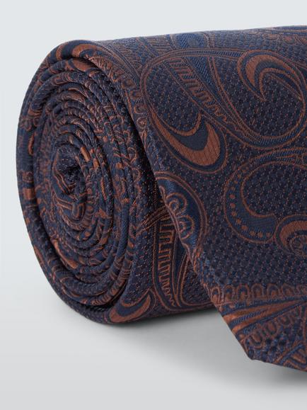 John Lewis Textured Paisley Silk Tie, Navy/Orange - view 2, Navy/Orange