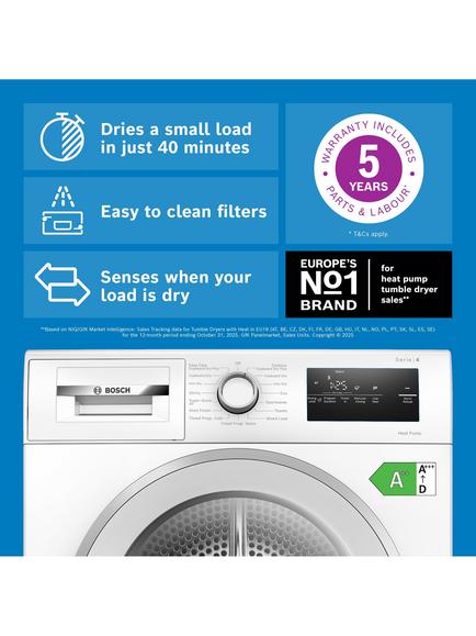 Bosch Series 4 WTH85226GB Freestanding Heat Pump Tumble Dryer, 8kg Load, White - view 2, White