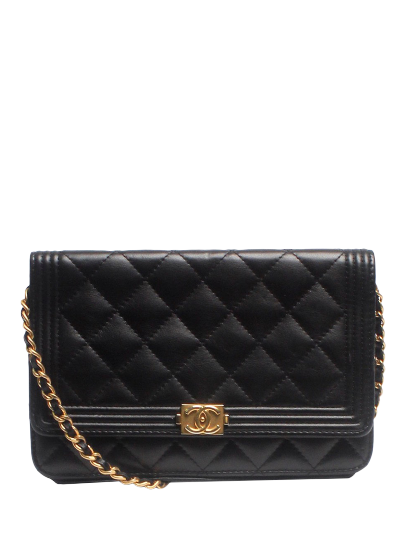 Pre-loved CHANEL 2016 Boy Lambskin Wallet On Chain, Black