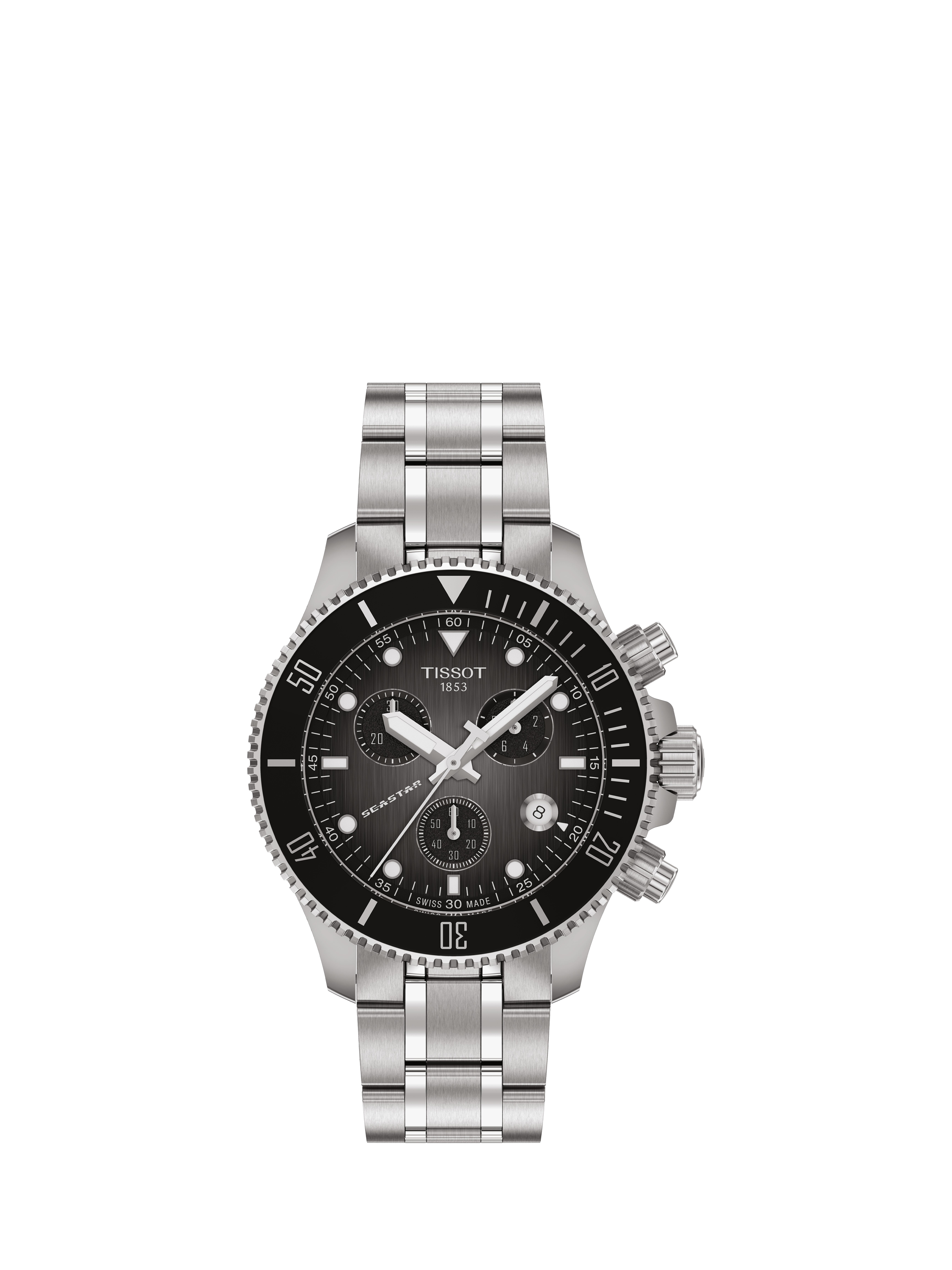 Product image 1 of 3, which shows Tissot T1202171106100 Seastar Unisex Quartz Chronograph Bracelet Strap Watch, Grey/Silver