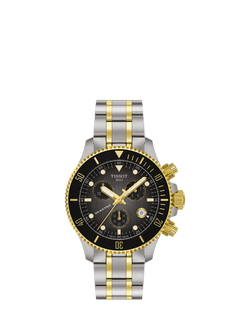 Tissot T1202172206100 Seastar Unisex Quartz Chronograph Bracelet Strap Watch, Black/Silver/Gold, Yellow And Steel