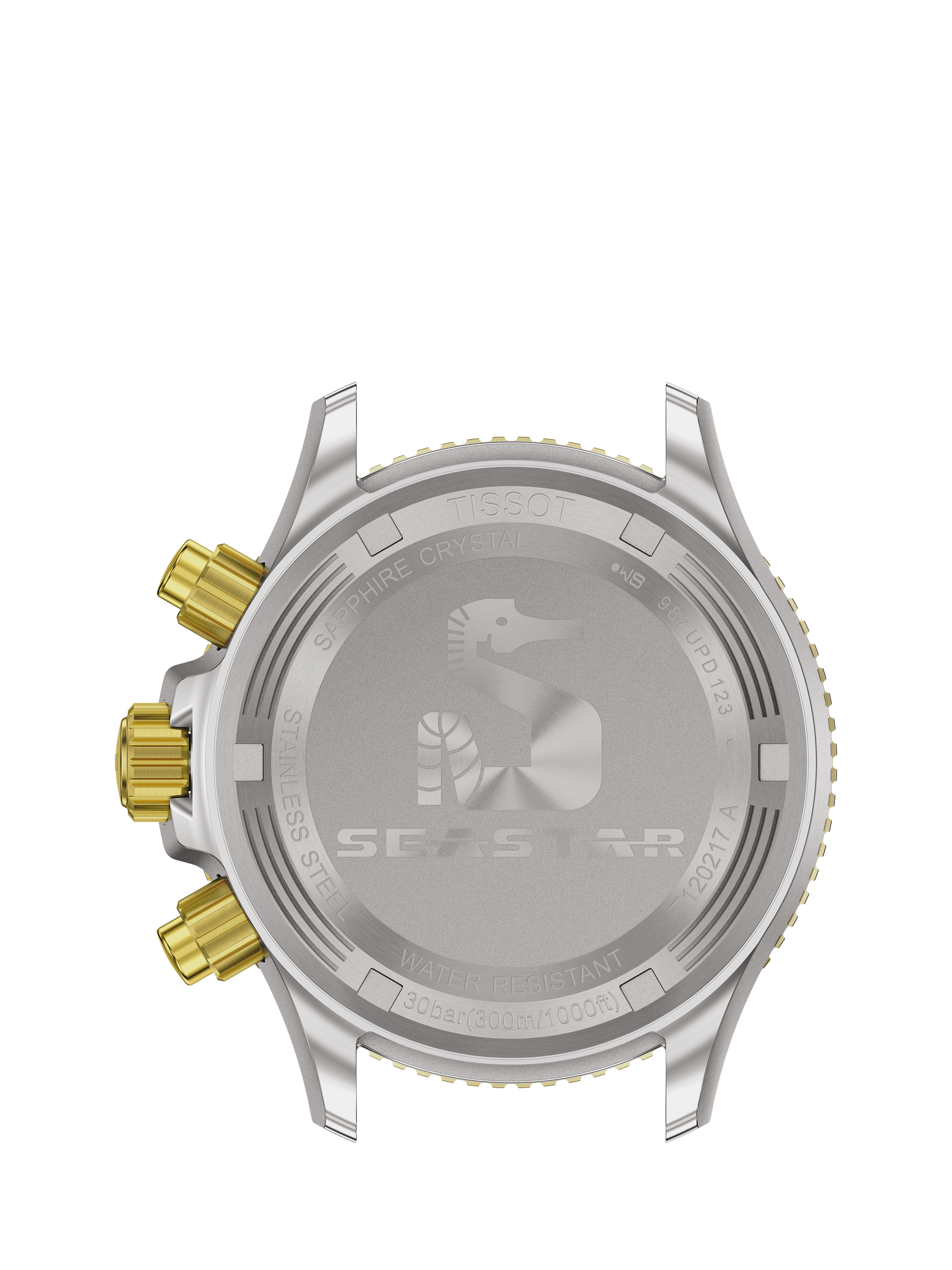Product image 2 of 3, which shows Tissot T1202172206100 Seastar Unisex Quartz Chronograph Bracelet Strap Watch, Black/Silver/Gold