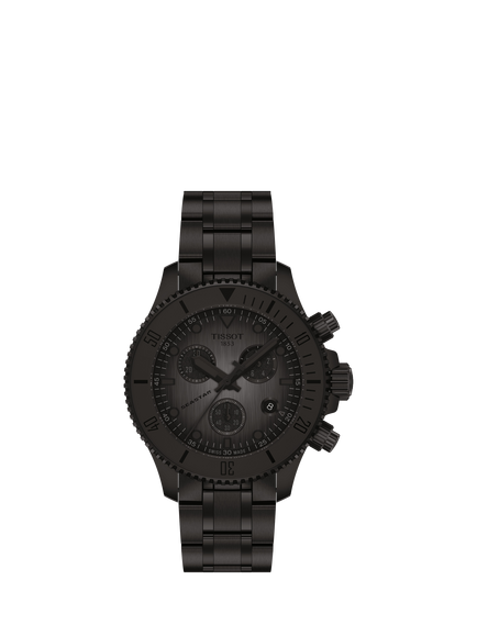 Tissot T1202173306100 Seastar Unisex Quartz Chronograph Bracelet Strap Watch, Black, Black