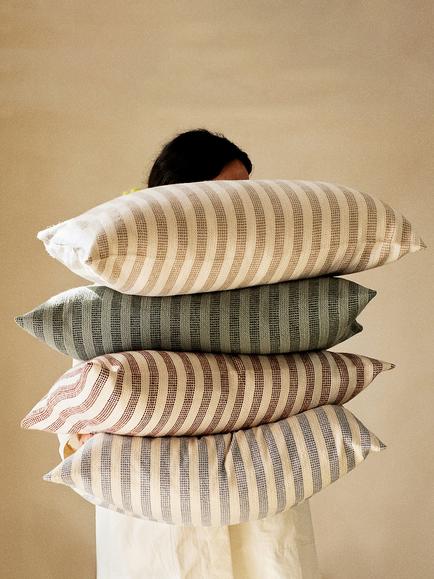 Piglet in Bed Pembroke Stripe Rectangular Cushion Cover - view 2, Coastal Blue