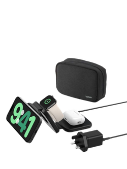 Belkin BoostCharge Pro 3-in-1 Magnetic Foldable Wireless Charging Travel Pad with Qi2, 15W, Black, Black