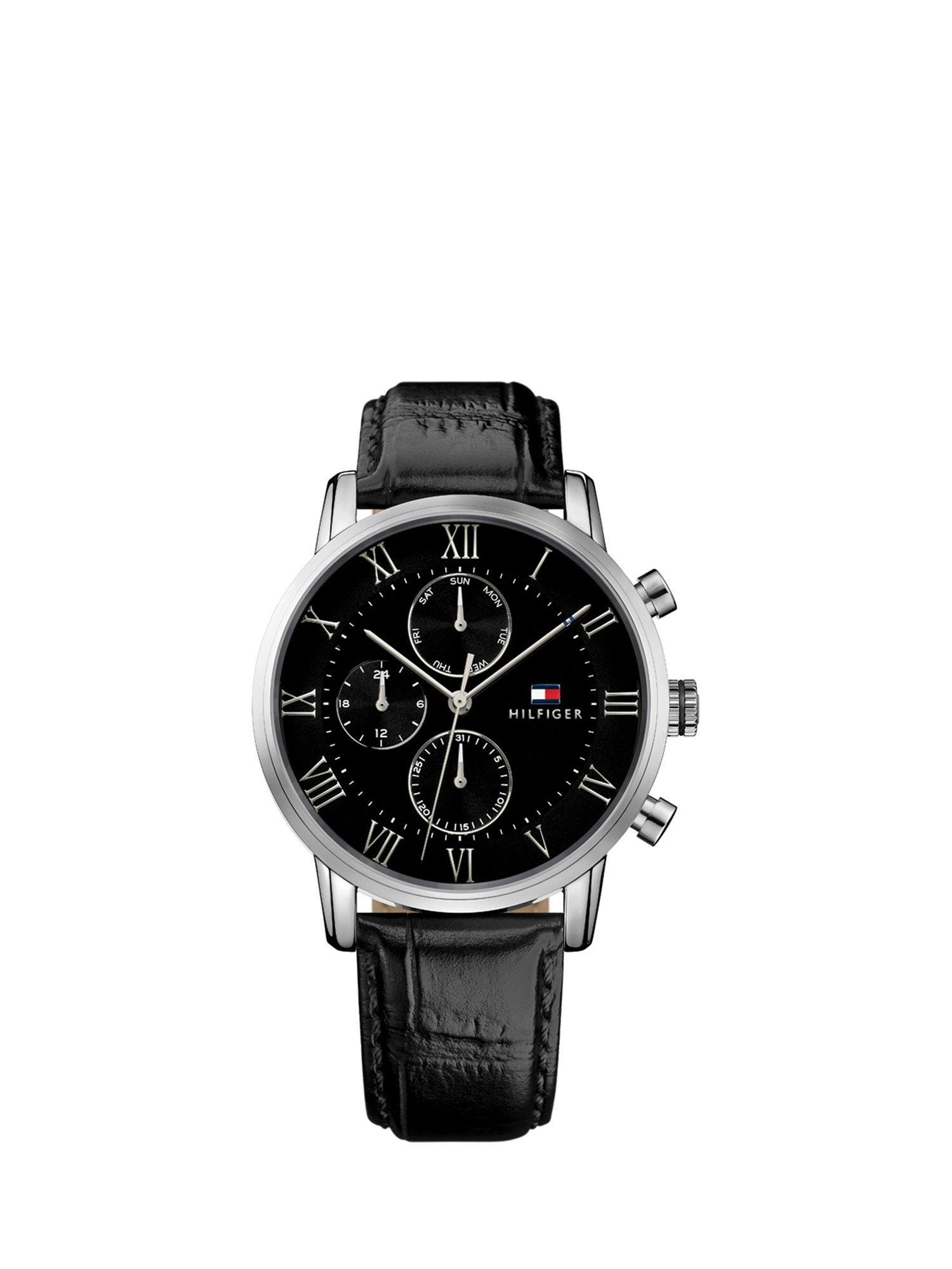 Product image 1 of 2, which shows Tommy Hilfiger 1791401 Chronograph Leather Strap Watch, Black
