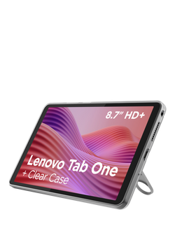 Lenovo Tab One Tablet, Android, 4GB RAM, 64GB, 8.7”, with Clear Case, Luna Grey, Luna Grey