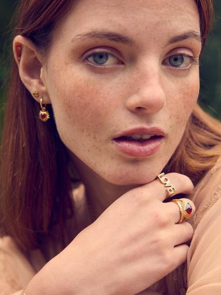 Rachel Jackson London Electric Love Art Deco Huggie Hoop Earrings, Gold - view 2, Gold