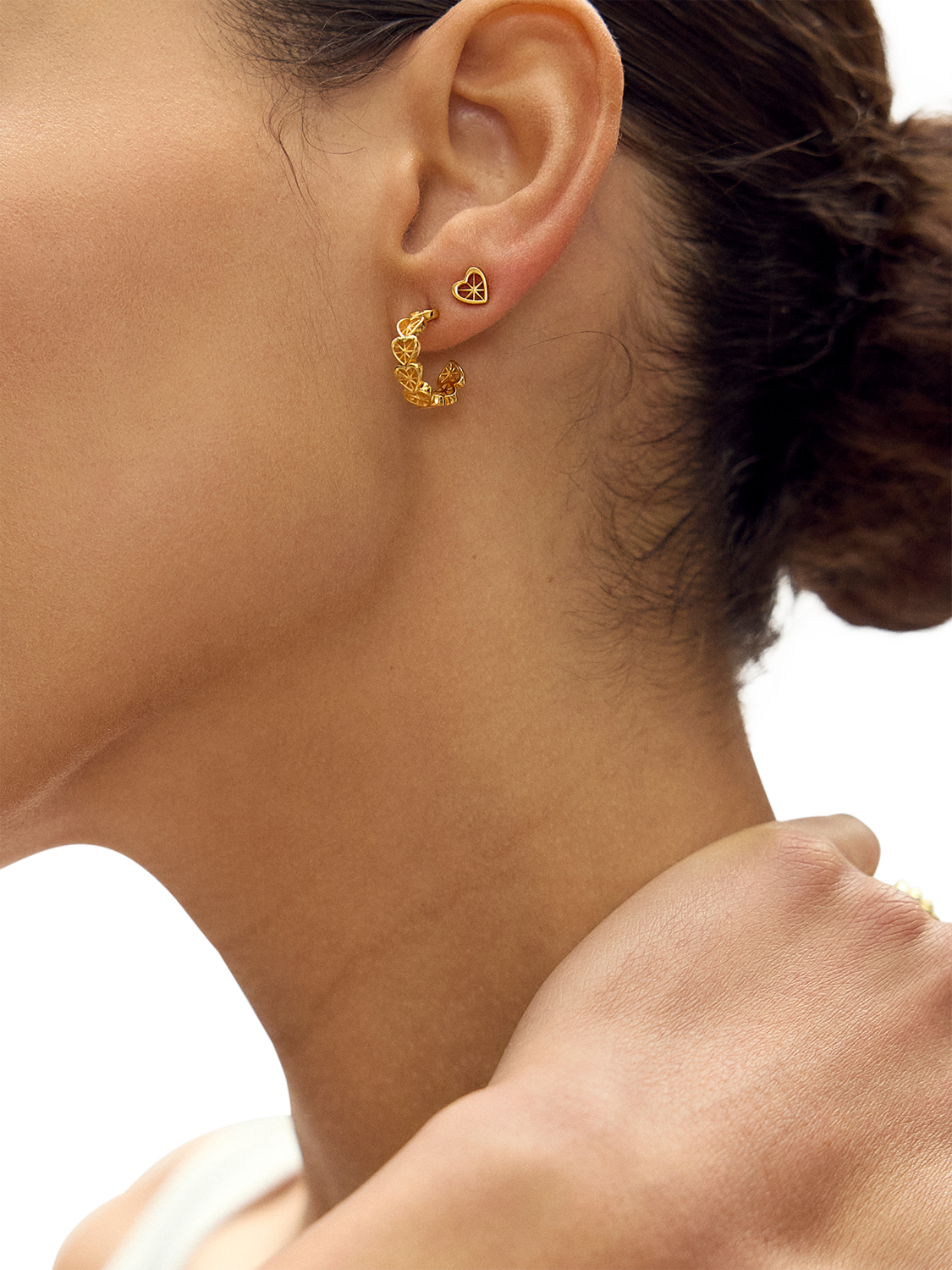 Product image 2 of 4, which shows Rachel Jackson London Mini Heart Hoop Huggie Earrings, Gold