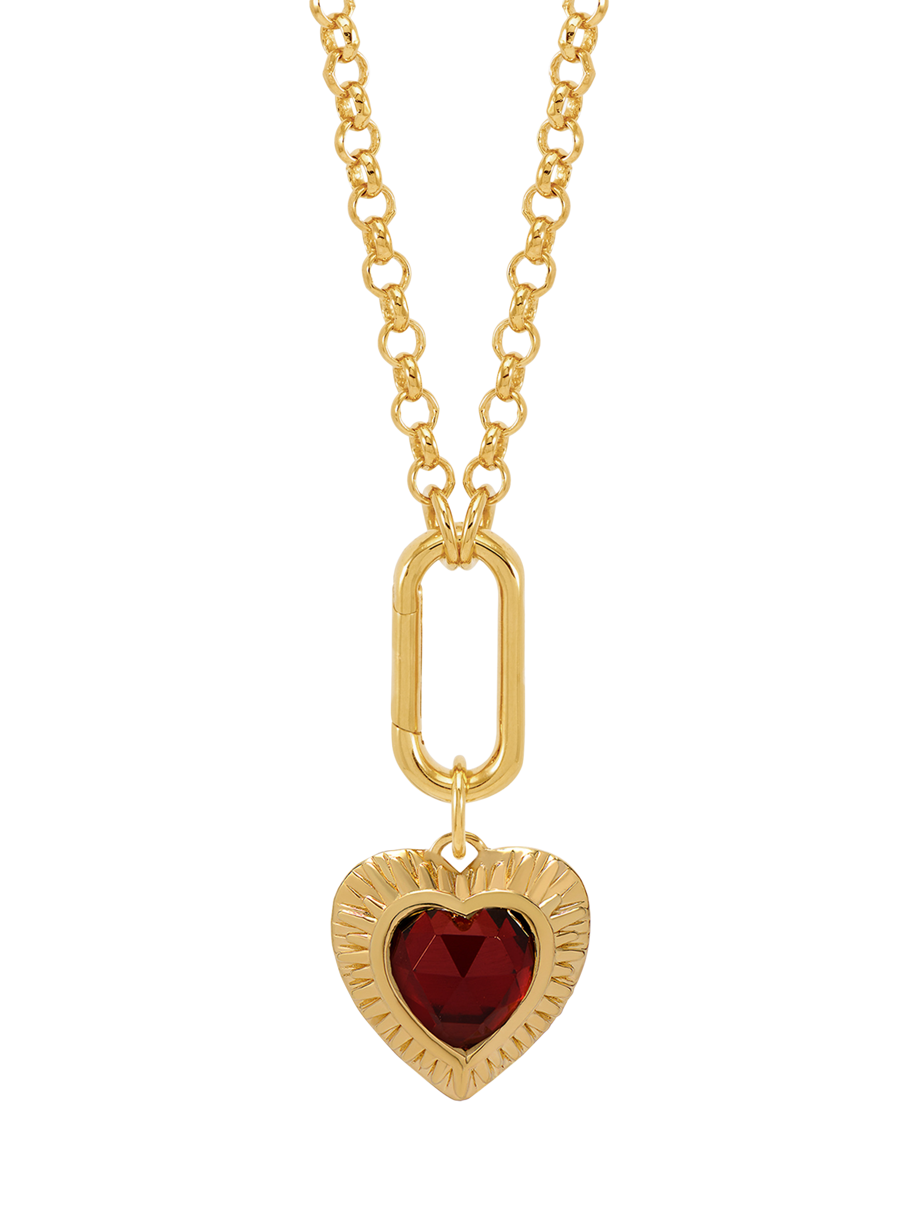 Product image 1 of 4, which shows Rachel Jackson London Personalised Electric Love Garnet Hardware Heart Necklace, Gold
