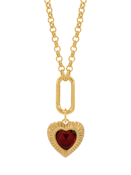 Rachel Jackson London Personalised Electric Love Garnet Hardware Heart Necklace, Gold, Gold
