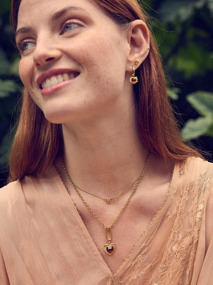 Rachel Jackson London Personalised Electric Love Garnet Hardware Heart Necklace, Gold - view 2, Gold