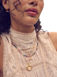 Rachel Jackson London Rose Quartz T-Bar Necklace, Gold