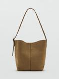 Mango Carnaby Leather Bucket Bag, Khaki