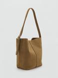 Mango Carnaby Leather Bucket Bag, Khaki