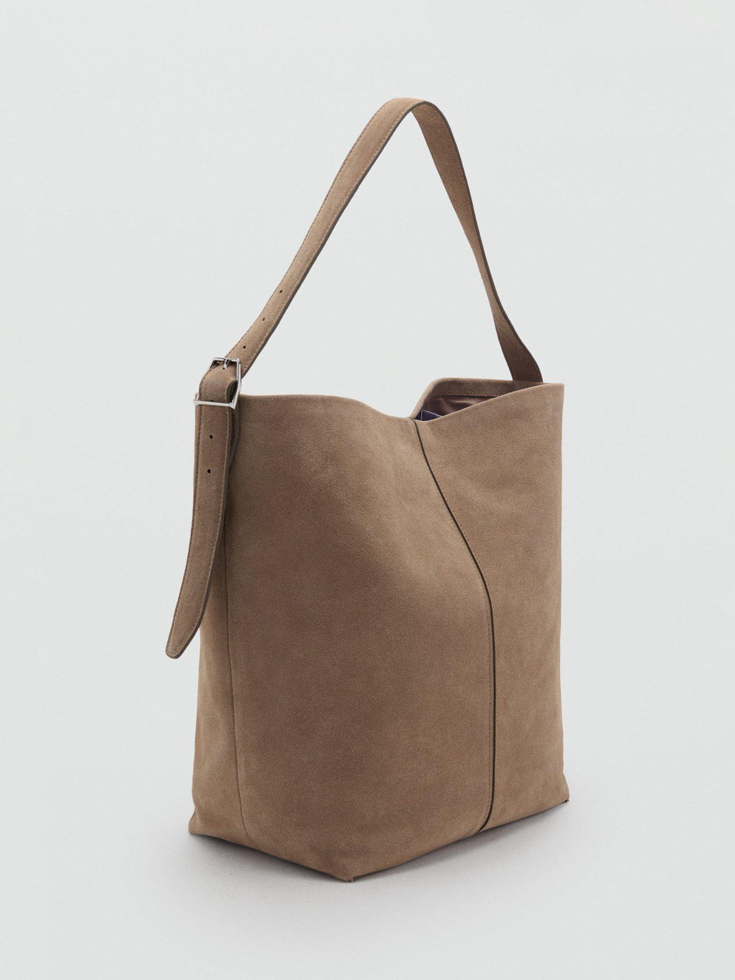 Product image 2 of 5, which shows Mango Carnaby Large Suede Handbag, Light Pastel Brown