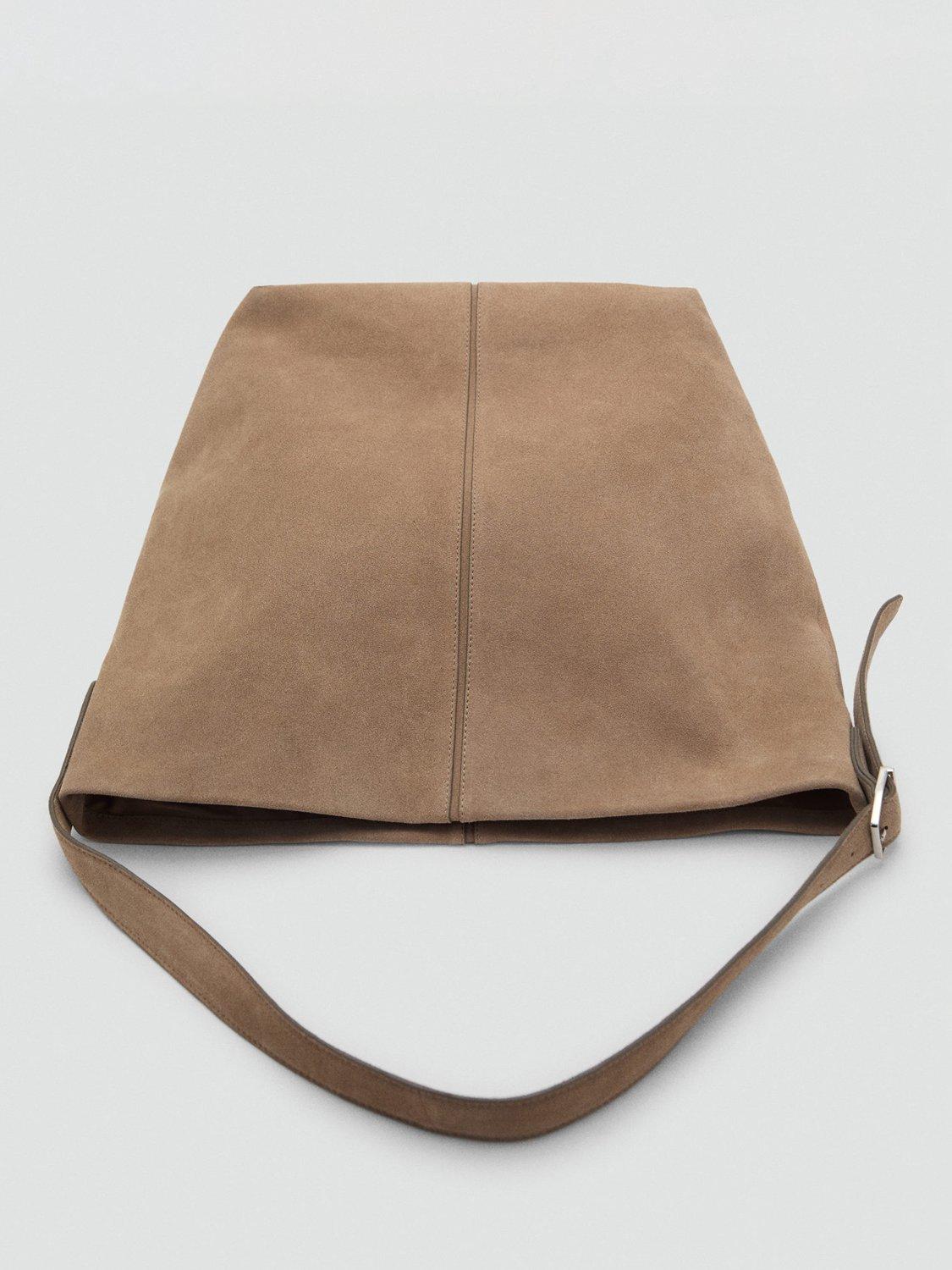 Product image 5 of 5, which shows Mango Carnaby Large Suede Handbag, Light Pastel Brown