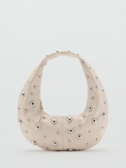 Mango Mei Faux Leather Studded Shoulder Bag, Natural White, Natural White