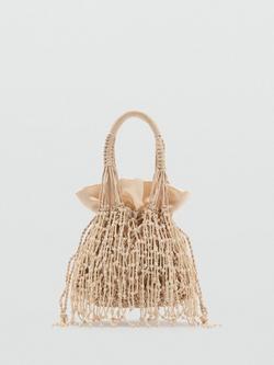 Mango Pazo Beaded Handbag, Beige