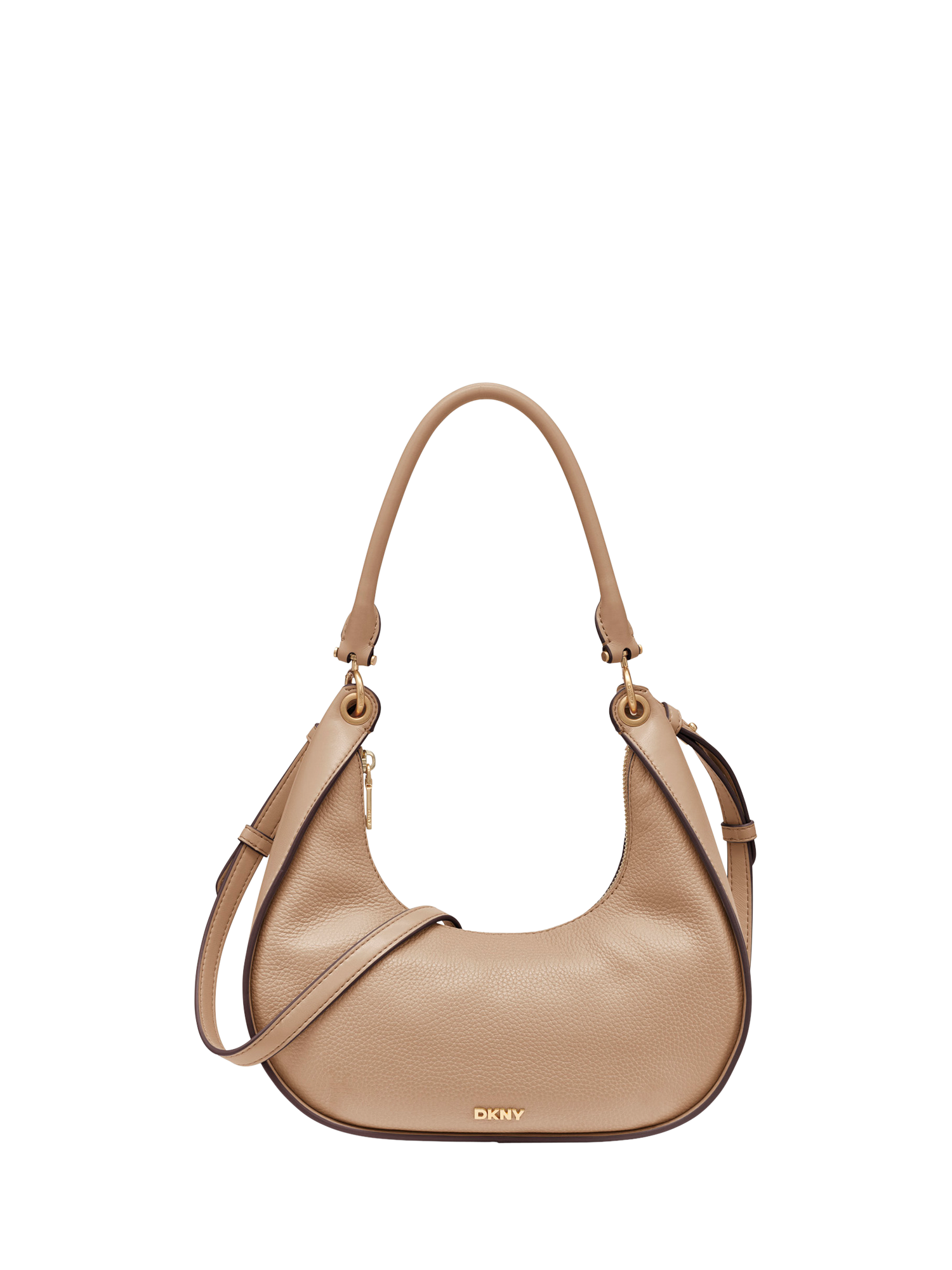 Product image 1 of 5, which shows DKNY Abby Leather Hobo Crossbody Bag, Beige