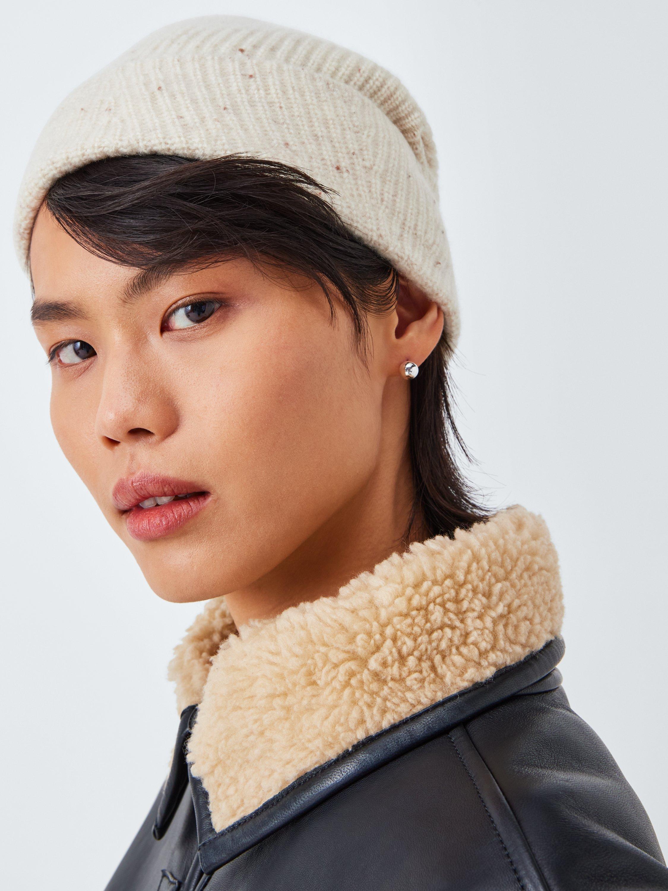 Product image 1 of 5, which shows John Lewis Donegal Ribbed Cashmere Beanie Hat, Cream