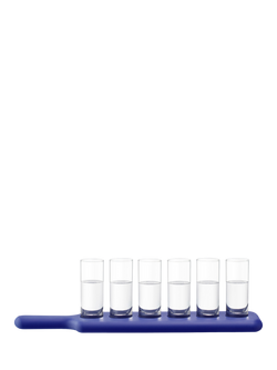 LSA International Paddle Pop Ash Wood Board & 6 Shot Glass Set, Tarn Blue, Blue