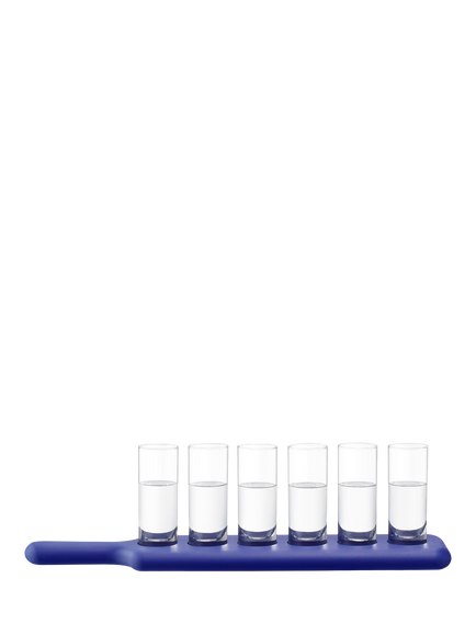 LSA International Paddle Pop Ash Wood Board & 6 Shot Glass Set, Tarn Blue, Blue