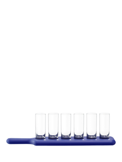 LSA International Paddle Pop Ash Wood Board & 6 Shot Glass Set, Tarn Blue - view 2, Blue