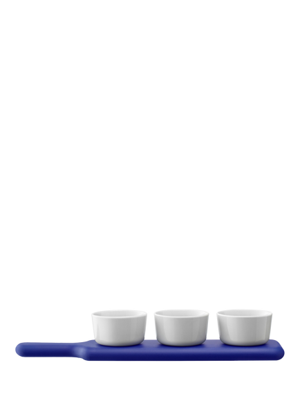 LSA International Paddle Pop Ash Wood Board & 3 Snack Bowl Set, Tarn Blue, Blue