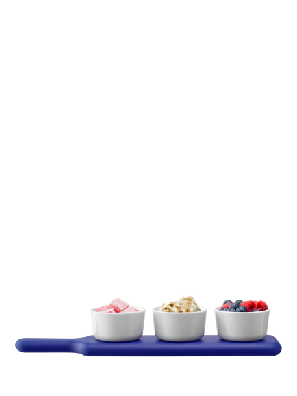 LSA International Paddle Pop Ash Wood Board & 3 Snack Bowl Set, Tarn Blue - view 2, Blue