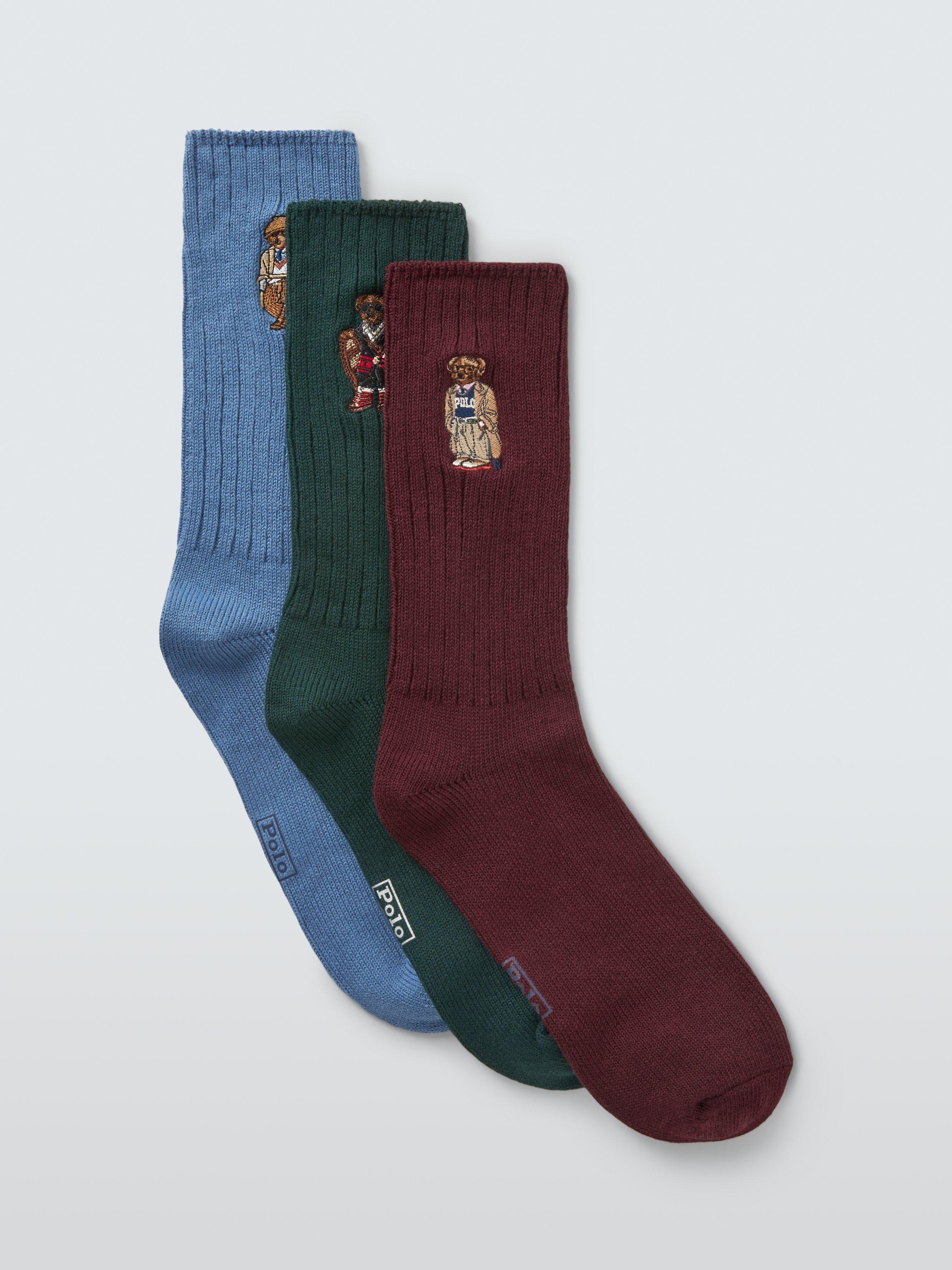 Ralph Lauren Cotton Blend Bear Siocks, Pack of 3, Multi
