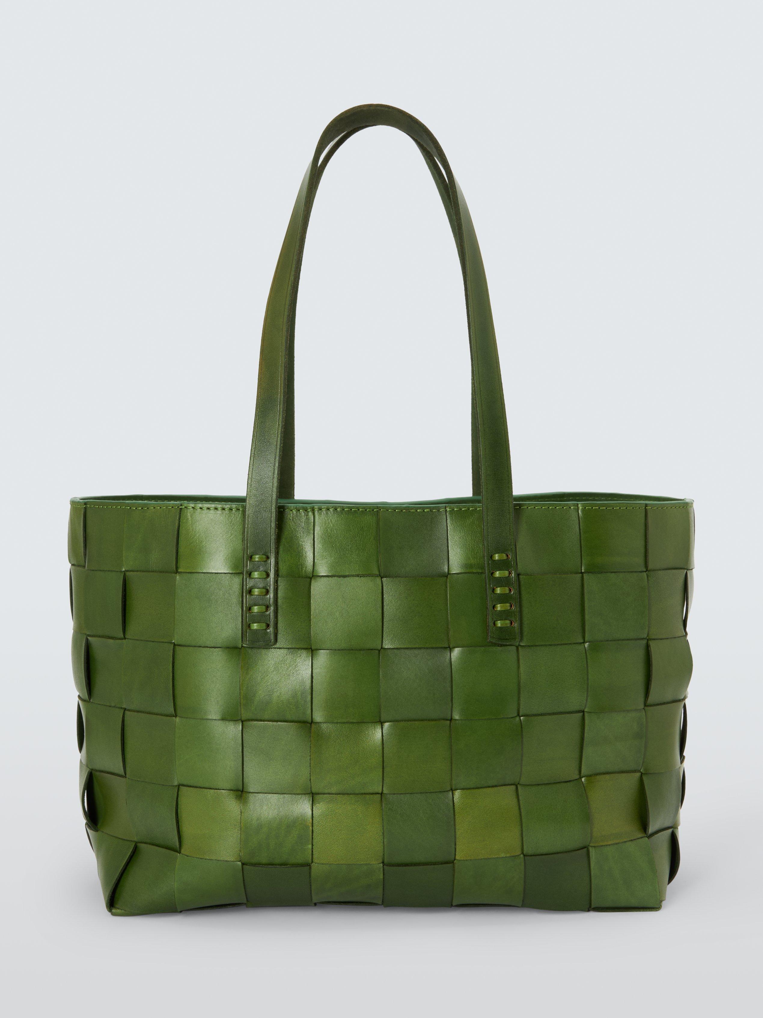 Product image 1 of 4, which shows Dragon Diffusion Japan Woven Leather Tote Bag, Leaf Green