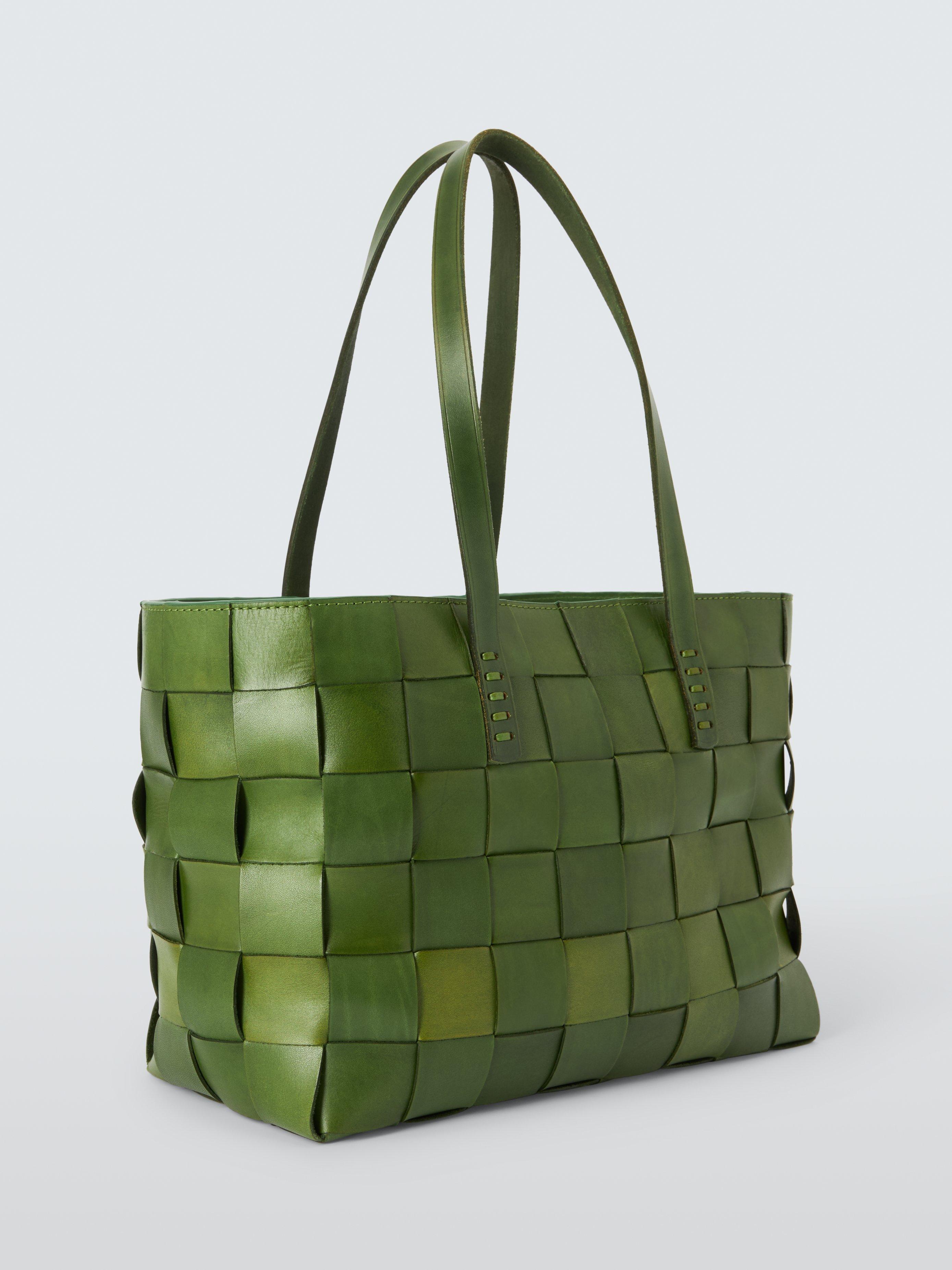 Product image 2 of 4, which shows Dragon Diffusion Japan Woven Leather Tote Bag, Leaf Green