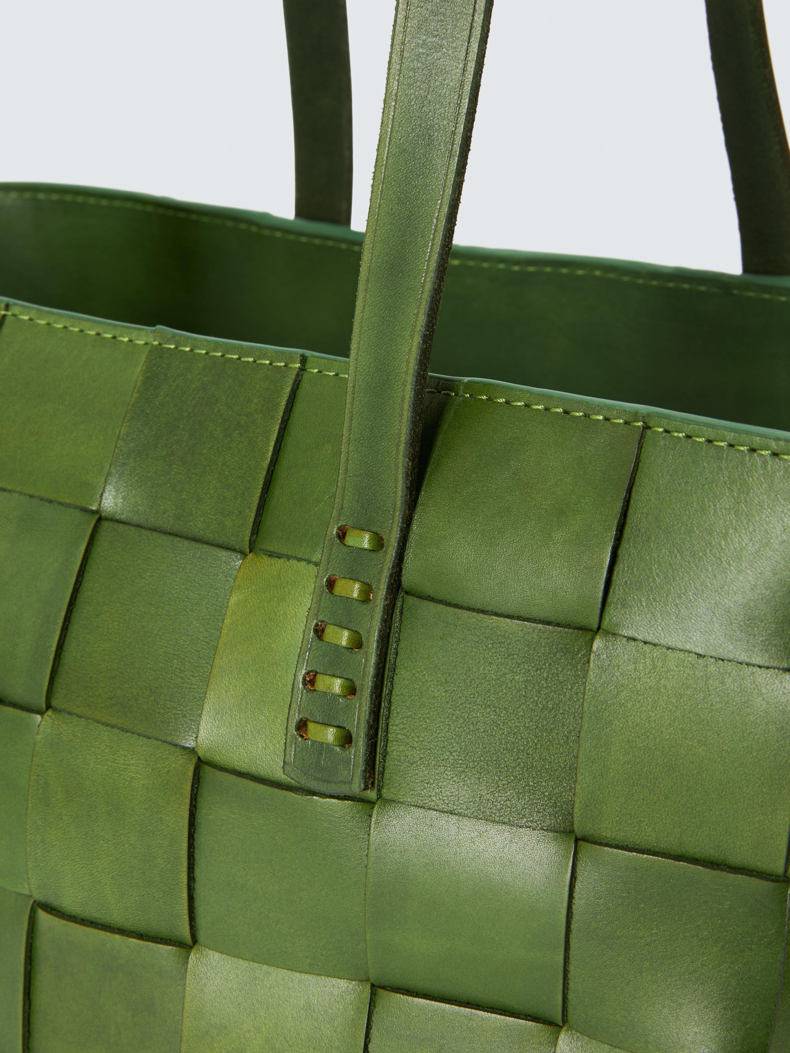 Product image 4 of 4, which shows Dragon Diffusion Japan Woven Leather Tote Bag, Leaf Green
