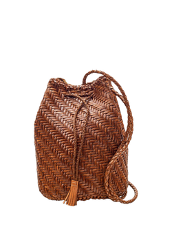 Dragon Diffusion PomPom Crossbody Bucket Bag, Tan
