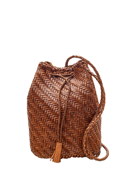 Dragon Diffusion PomPom Crossbody Bucket Bag, Tan